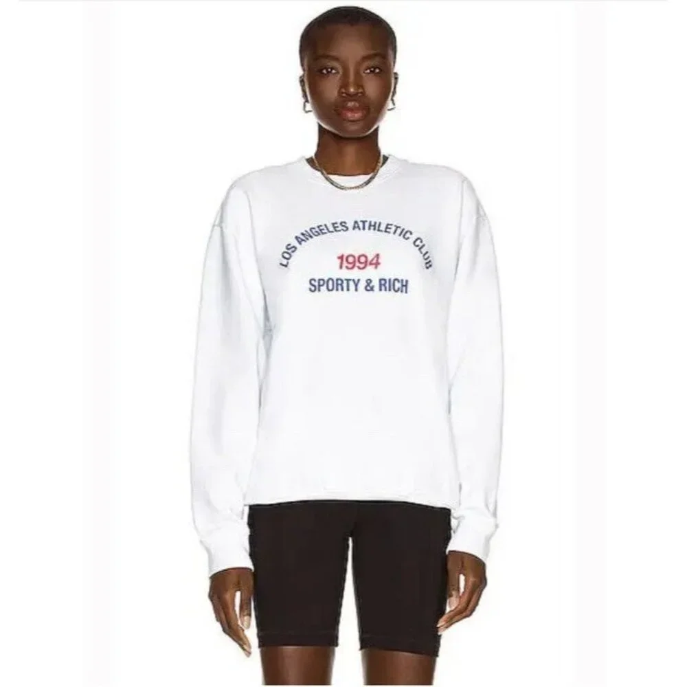 SPORTY & RICH La Athletic Club Crewneck Sweatshirt White Retro - Picture 3 of 8